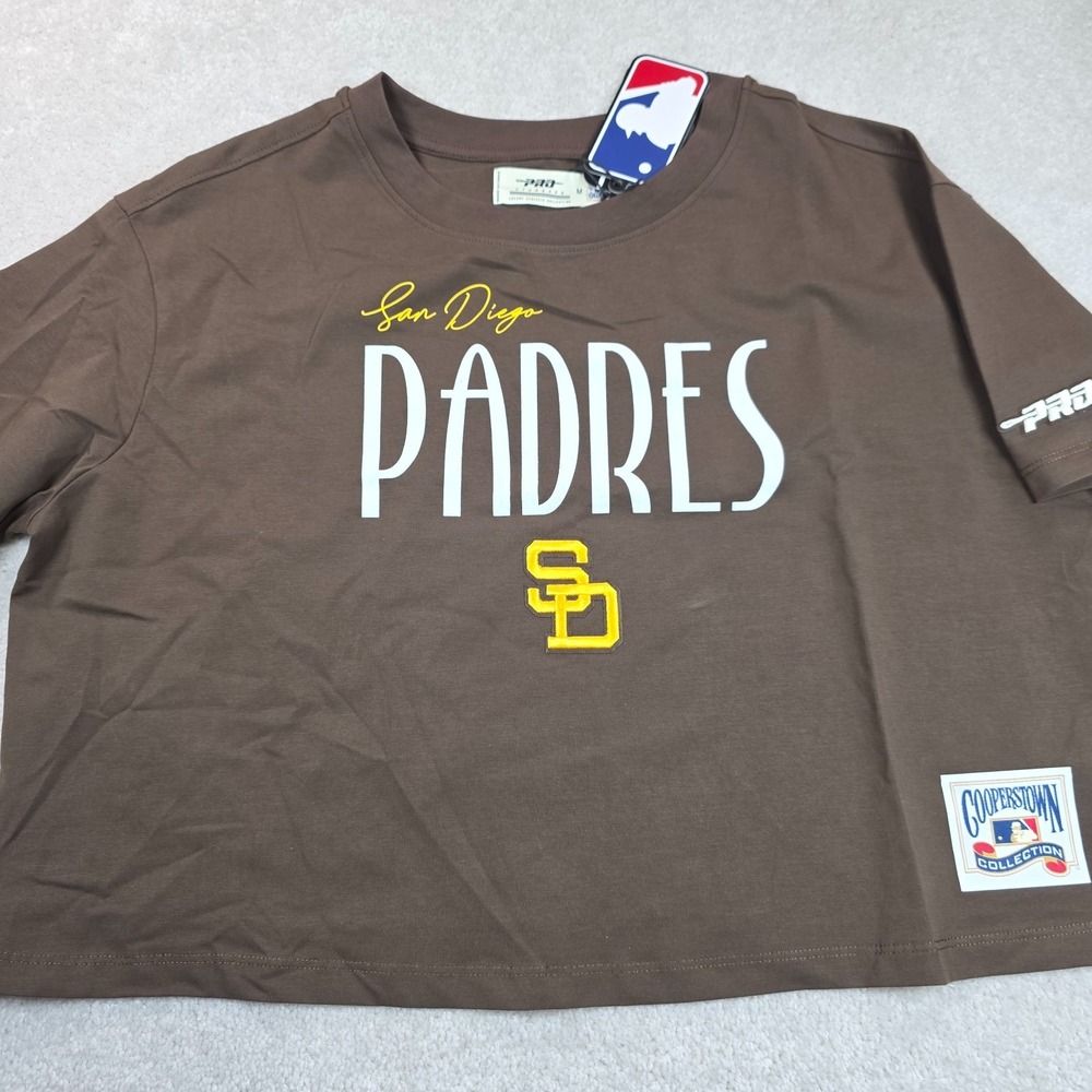 Pro Standard Cropped Boxy T-Shirt Womens M Brown San Diego Padres MLB Logo NWT
